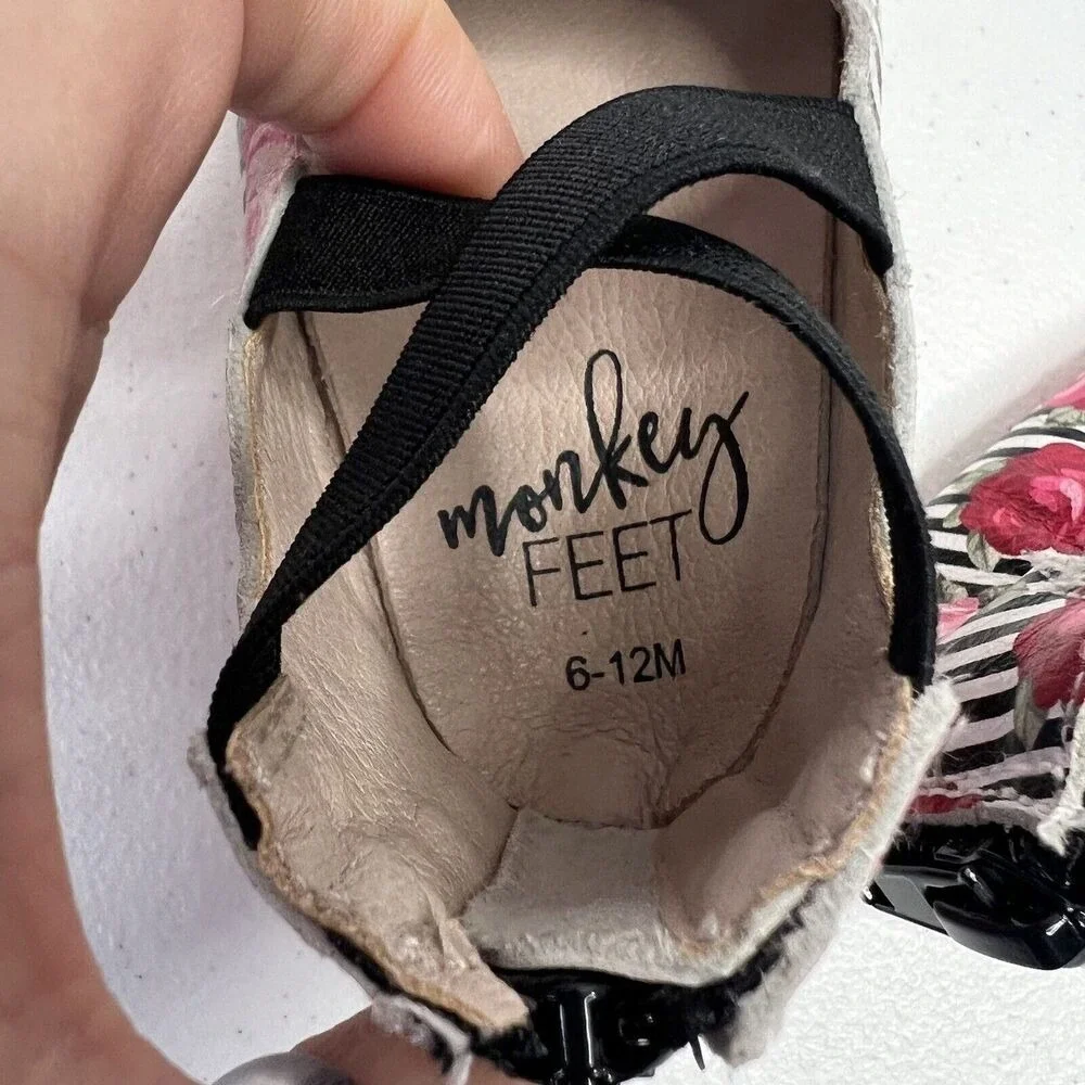 Monkey‎ Feet Size 6-12 Months Leather Ballet Flats Strappy Striped Floral Zip